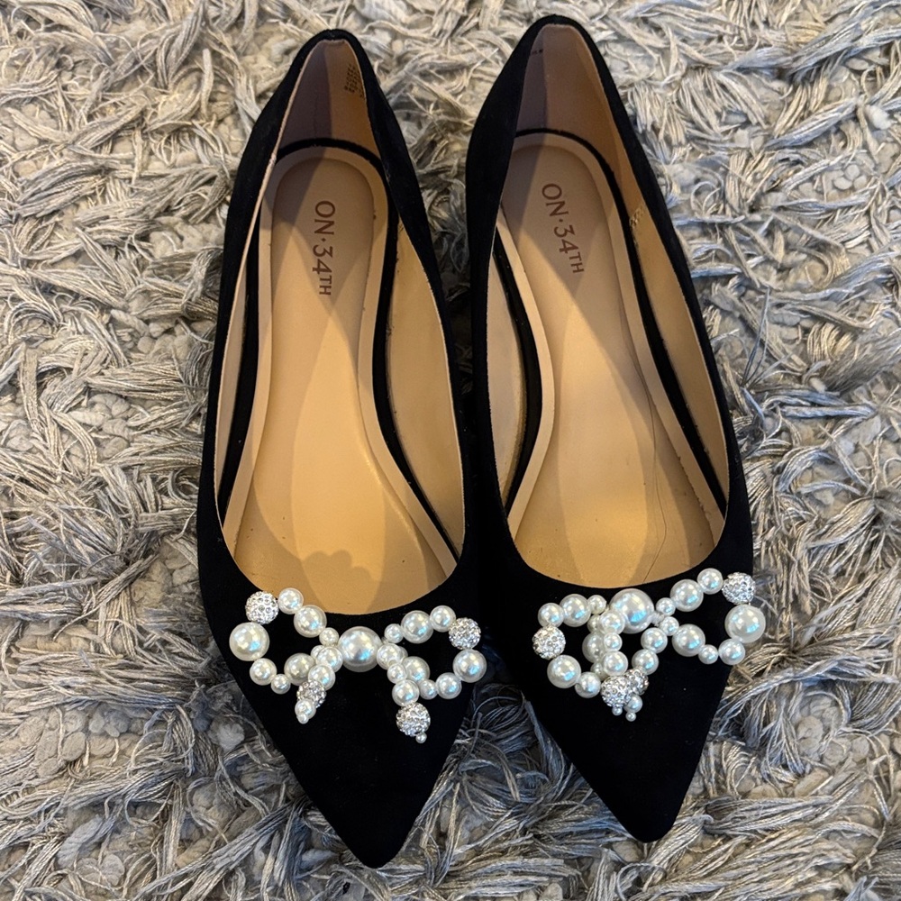 ON 34th Black Women's Shoes with Pearl Embellishments